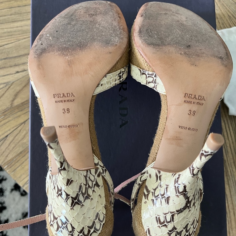 Prada Python Leather Textile Slingback Heel 39 Na… - image 2